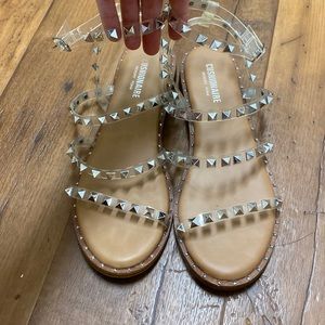 Cushionaire strappy spike sandal, size 7.5